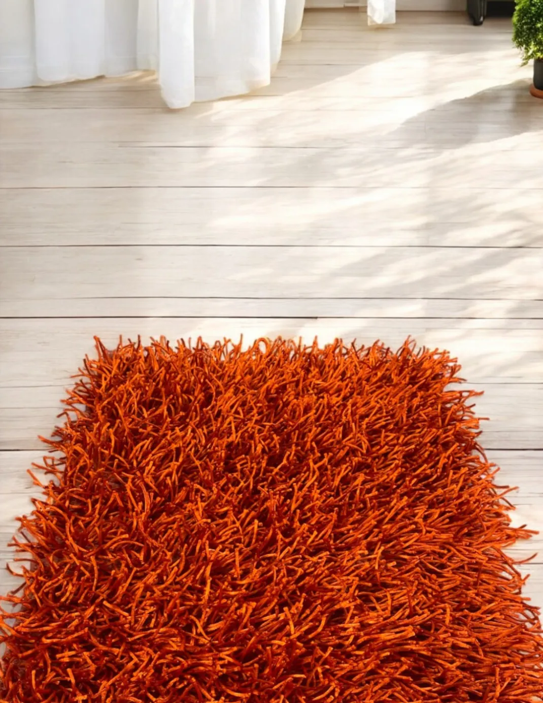 Tappeto Shaggy Arancio Moderno - Pelo Lungo 6 cm - Antiscivolo, 12 Misure - Annodato a Mano, Morbido e Resistente