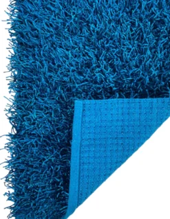 Tappeto Shaggy Blu Moderno - Pelo Lungo 6 cm - Antiscivolo, 12 Misure - Annodato a Mano, Soffice e Resistente