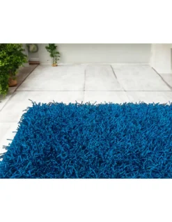 Tappeto Shaggy Blu Moderno - Pelo Lungo 6 cm - Antiscivolo, 12 Misure - Annodato a Mano, Soffice e Resistente