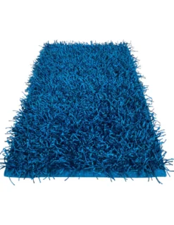 Tappeto Shaggy Blu Moderno - Pelo Lungo 6 cm - Antiscivolo, 12 Misure - Annodato a Mano, Soffice e Resistente