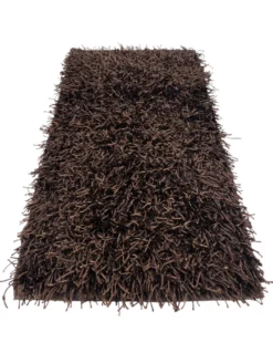 Tappeto Shaggy Marrone Moderno – Pelo 6 cm, Antiscivolo, 12 misure – Poliestere/Cotone – Fatti in India