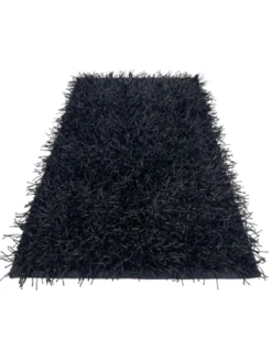 Tappeto Shaggy Nero Moderno - Pelo Lungo 6 cm - Antiscivolo, 12 Misure - Annodato a Mano, Elegante e Resistente
