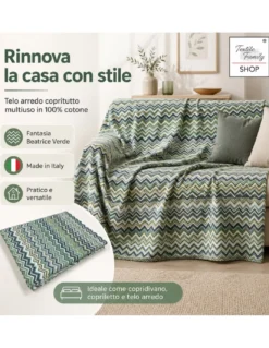 TELO ARREDO Copritutto GRAN FOULARD Copriletto COPRIDIVANO Tessuto BEATRICE Verde