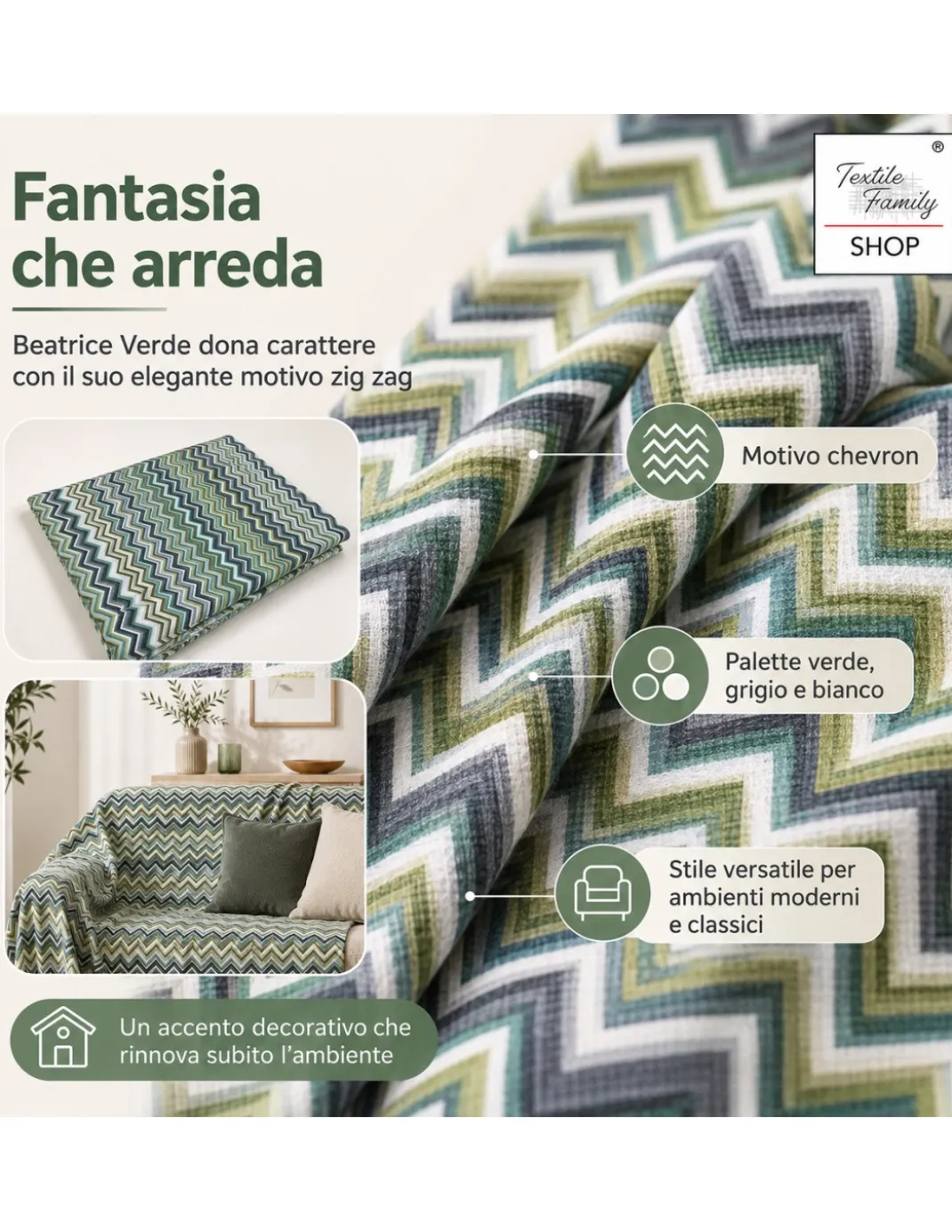 TELO ARREDO Copritutto GRAN FOULARD Copriletto COPRIDIVANO Tessuto BEATRICE Verde