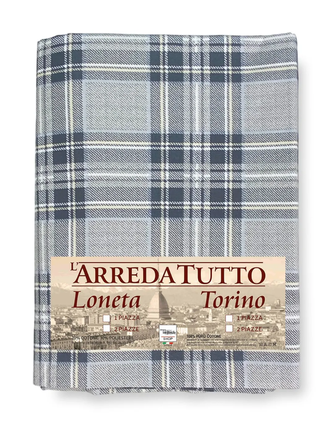 TELO ARREDO copritutto GRAN FOULARD copriletto COPRIDIVANO tessuto SCOZZESE Grigio