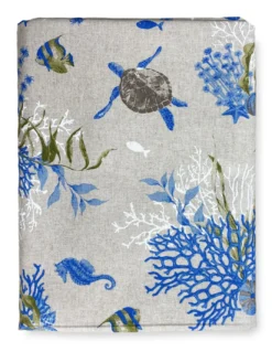 TELO ARREDO copritutto GRAN FOULARD copriletto COPRIDIVANO tessuto DORY TARTARUGHE e CORALLI blu