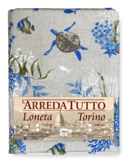 TELO ARREDO copritutto GRAN FOULARD copriletto COPRIDIVANO tessuto DORY TARTARUGHE e CORALLI blu