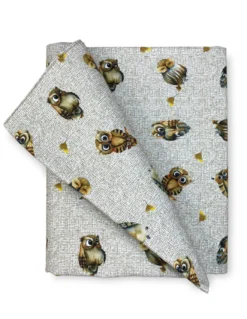 TELO ARREDO copritutto GRAN FOULARD COPRILETTO copridivano tessuto DIGITY GUFI gufetti beige in puro cotone
