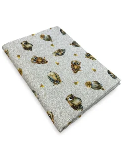 TELO ARREDO copritutto GRAN FOULARD COPRILETTO copridivano tessuto DIGITY GUFI gufetti beige in puro cotone