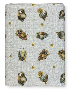 TELO ARREDO copritutto GRAN FOULARD COPRILETTO copridivano tessuto DIGITY GUFI gufetti beige in puro cotone