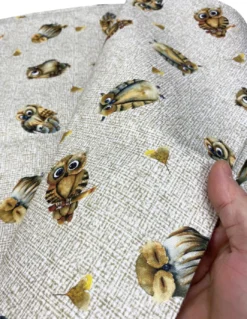 TELO ARREDO copritutto GRAN FOULARD COPRILETTO copridivano tessuto DIGITY GUFI gufetti beige in puro cotone