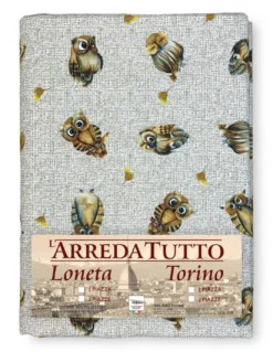 TELO ARREDO copritutto GRAN FOULARD COPRILETTO copridivano tessuto DIGITY GUFI gufetti beige in puro cotone