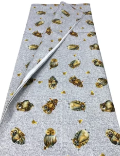 TELO ARREDO copritutto GRAN FOULARD COPRILETTO copridivano tessuto DIGITY GUFI gufetti grigio in puro cotone