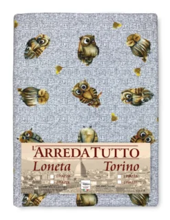 TELO ARREDO copritutto GRAN FOULARD COPRILETTO copridivano tessuto DIGITY GUFI gufetti grigio in puro cotone