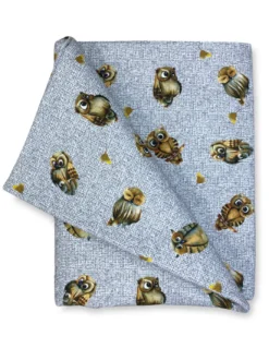 TELO ARREDO copritutto GRAN FOULARD COPRILETTO copridivano tessuto DIGITY GUFI gufetti grigio in puro cotone