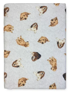 TELO ARREDO copritutto GRAN FOULARD COPRILETTO copridivano tessuto DIGITY CANI grigio chiaro in puro cotone