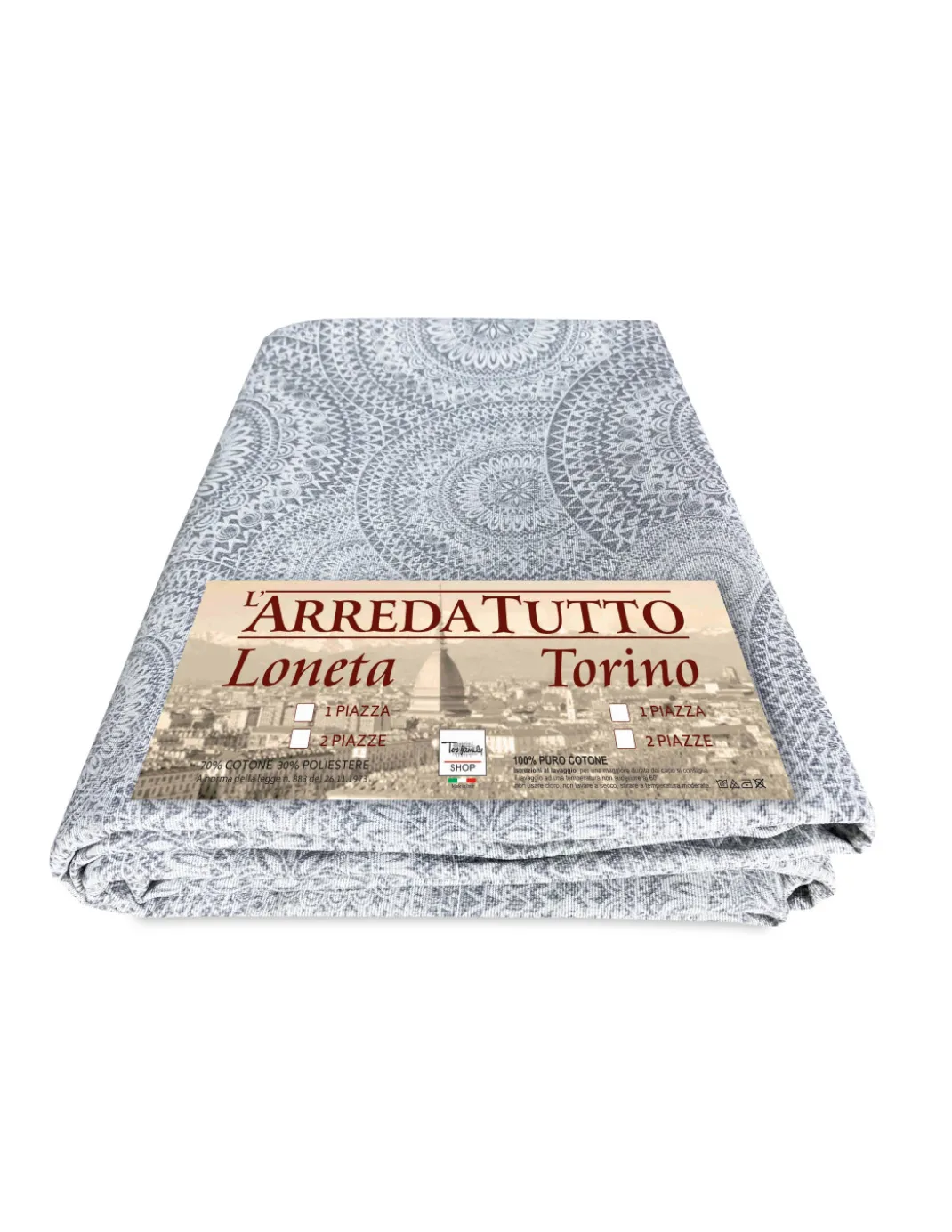 TELO ARREDO copritutto GRAN FOULARD COPRILETTO copridivano TESSUTO LONETA CERCHI grigio