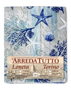 TELO ARREDO copritutto GRAN FOULARD COPRILETTO copridivano TESSUTO LONETA mare MARINO coralli BLU