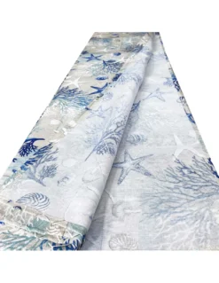 TELO ARREDO copritutto GRAN FOULARD COPRILETTO copridivano TESSUTO LONETA mare MARINO coralli BLU