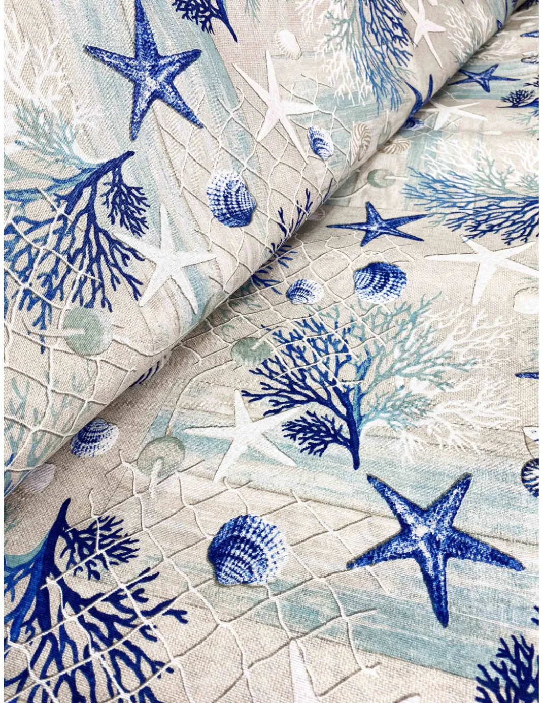 TELO ARREDO copritutto GRAN FOULARD COPRILETTO copridivano TESSUTO LONETA mare MARINO coralli BLU