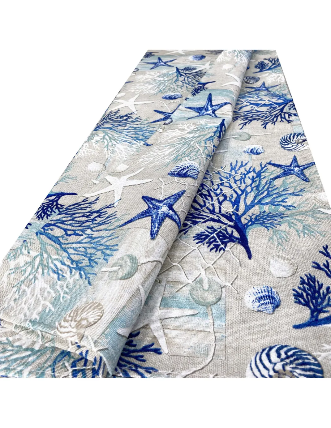 TELO ARREDO copritutto GRAN FOULARD COPRILETTO copridivano TESSUTO LONETA mare MARINO coralli BLU