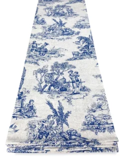 TELO ARREDO copritutto GRAN FOULARD COPRILETTO copridivano TESSUTO LONETA Toiles de Jouy blu