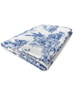 TELO ARREDO copritutto GRAN FOULARD COPRILETTO copridivano TESSUTO LONETA Toiles de Jouy blu