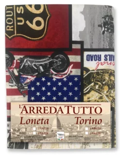 TELO ARREDO COPRITUTTO GRAN FOULARD copriletto COPRIDIVANO tessuto LONETA AMERICA U.S. ROUTE 66 NEW