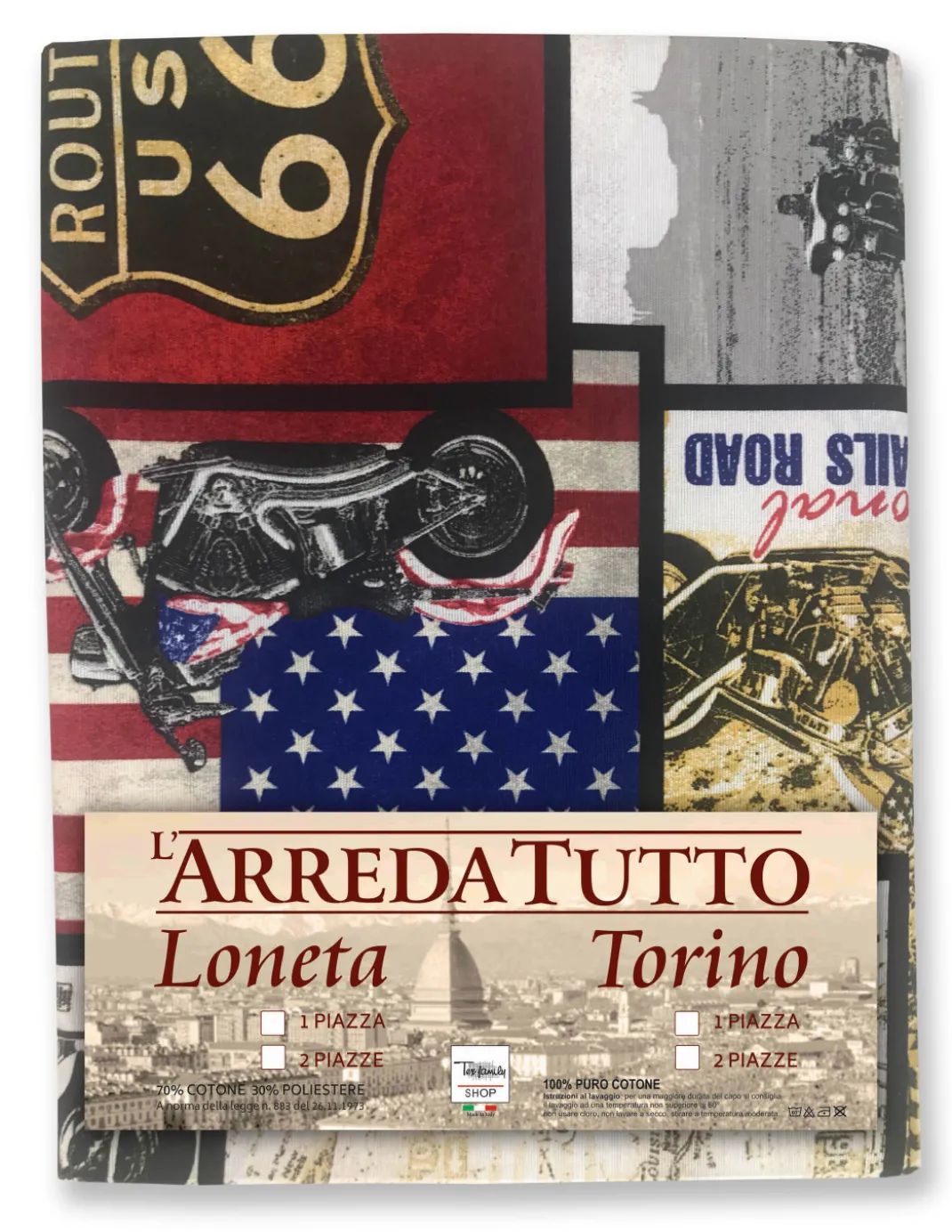 TELO ARREDO COPRITUTTO GRAN FOULARD copriletto COPRIDIVANO tessuto LONETA AMERICA U.S. ROUTE 66 NEW