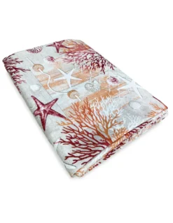 TELO ARREDO copritutto GRAN FOULARD COPRILETTO copridivano TESSUTO LONETA mare MARINO coralli ROSSO