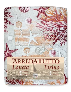 TELO ARREDO copritutto GRAN FOULARD COPRILETTO copridivano TESSUTO LONETA mare MARINO coralli ROSSO