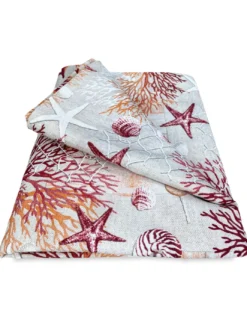 TELO ARREDO copritutto GRAN FOULARD COPRILETTO copridivano TESSUTO LONETA mare MARINO coralli ROSSO