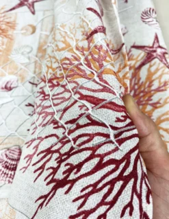 TELO ARREDO copritutto GRAN FOULARD COPRILETTO copridivano TESSUTO LONETA mare MARINO coralli ROSSO