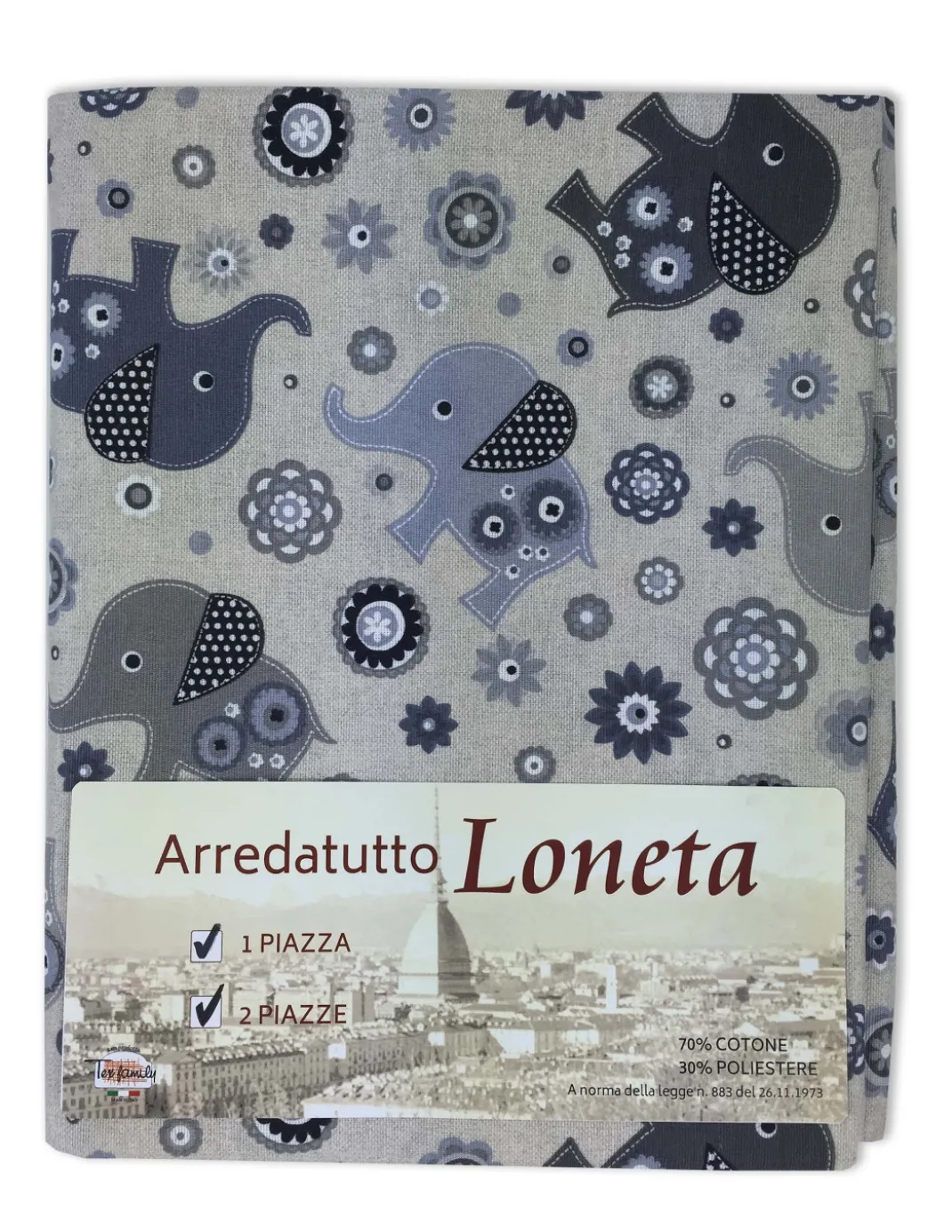 TELO ARREDO COPRITUTTO GRAN FOULARD COPRILETTO COPRIDIVANO TESSUTO LONETA ELEFANTINO GRIGIO