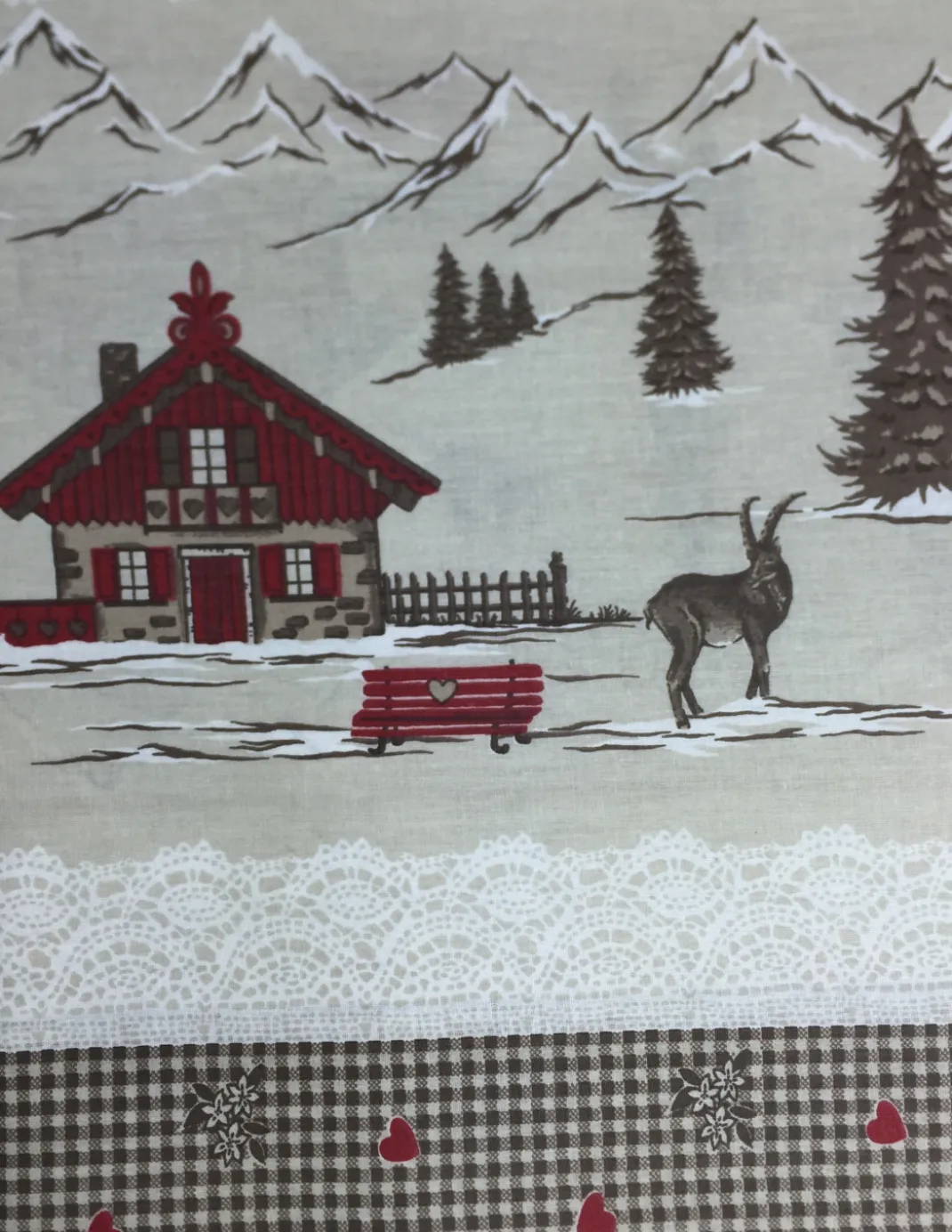 TELO ARREDO COPRITUTTO Gran FOULARD Copriletto COPRIDIVANO TESSUTO Tirolese MONTAGNA ROSSO