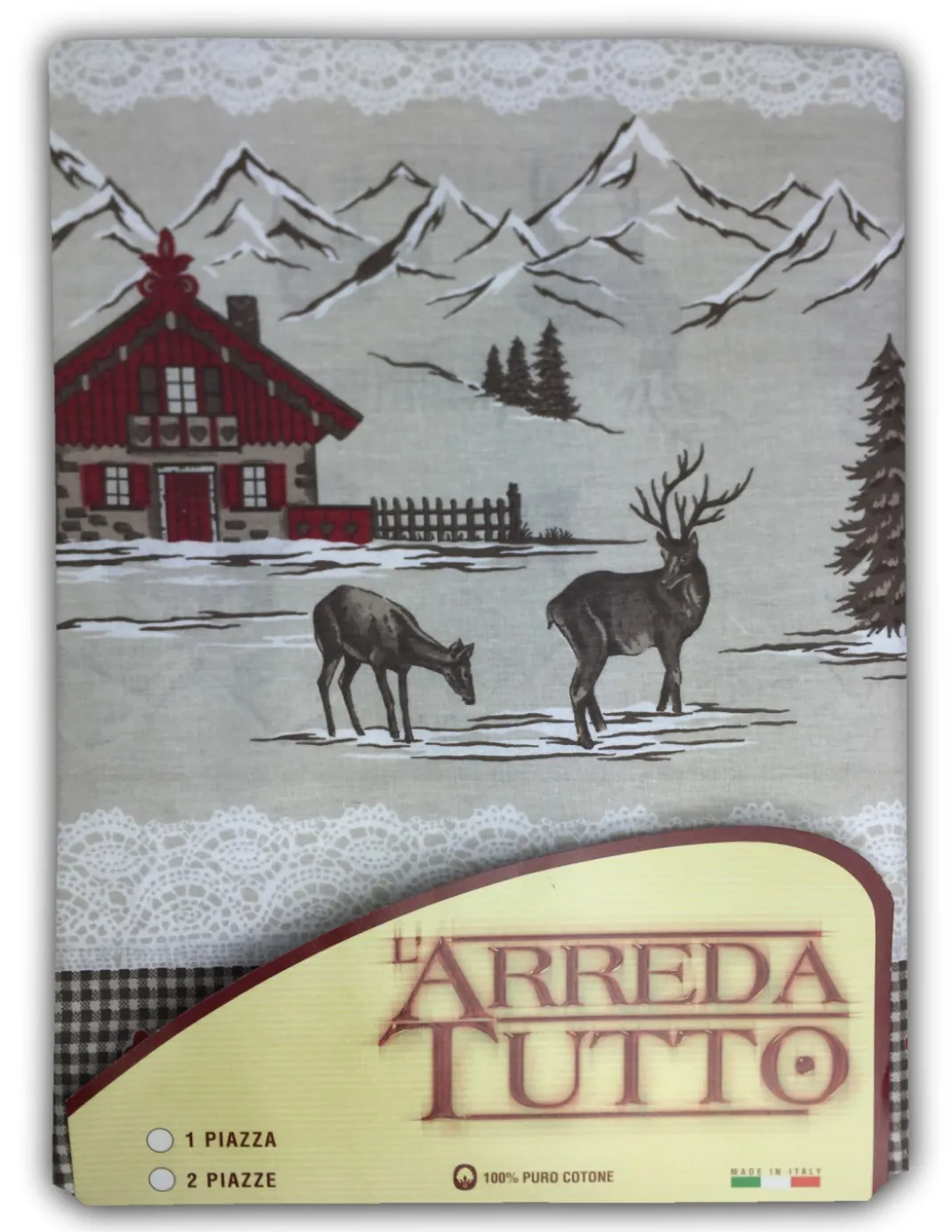 TELO ARREDO COPRITUTTO Gran FOULARD Copriletto COPRIDIVANO TESSUTO Tirolese MONTAGNA ROSSO