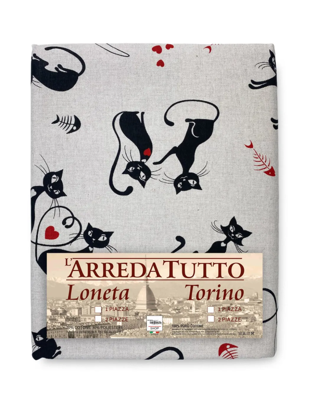 TELO ARREDO copritutto GRAN FOULARD copriletto COPRIDIVANO TESSUTO Dory GATTI gatto NERO