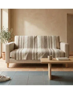 Telo Copritutto Kiara Jacquard 100% Cotone Beige Made in Italy, Gran Foulard Telo Arredo, Copridivano/Copriletto