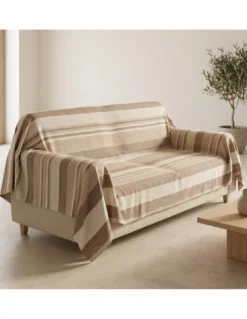 Telo Copritutto Kiara Jacquard 100% Cotone Beige Made in Italy, Gran Foulard Telo Arredo, Copridivano/Copriletto