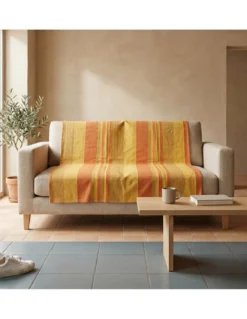 Telo Copritutto Kiara Jacquard 100% Cotone Giallo Made in Italy, Gran Foulard Telo Arredo, Copridivano/Copriletto