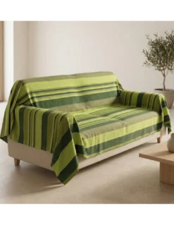 Telo Copritutto Kiara Jacquard 100% Cotone Verde Made in Italy, Gran Foulard Telo Arredo, Copridivano/Copriletto