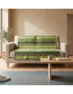 Telo Copritutto Kiara Jacquard 100% Cotone Verde Made in Italy, Gran Foulard Telo Arredo, Copridivano/Copriletto