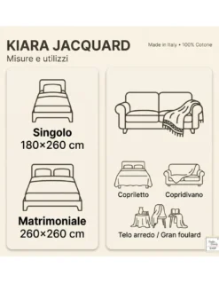 Telo Copritutto Kiara Jacquard 100% Cotone Blu Made in Italy, Gran Foulard Telo Arredo, Copridivano/Copriletto