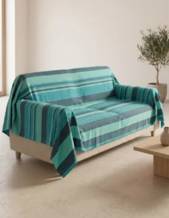 Telo Copritutto Kiara Jacquard 100% Cotone Blu Made in Italy, Gran Foulard Telo Arredo, Copridivano/Copriletto