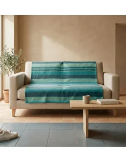 Telo Copritutto Kiara Jacquard 100% Cotone Blu Made in Italy, Gran Foulard Telo Arredo, Copridivano/Copriletto