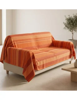 Telo Copritutto Kiara Jacquard 100% Cotone Arancio Made in Italy, Gran Foulard Telo Arredo, Copridivano/Copriletto