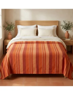 Telo Copritutto Kiara Jacquard 100% Cotone Arancio Made in Italy, Gran Foulard Telo Arredo, Copridivano/Copriletto