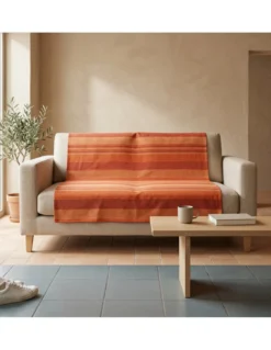 Telo Copritutto Kiara Jacquard 100% Cotone Arancio Made in Italy, Gran Foulard Telo Arredo, Copridivano/Copriletto