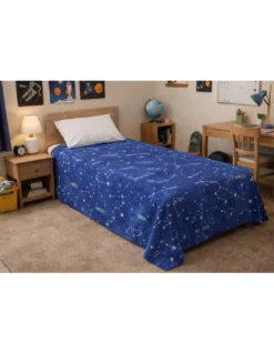 Telo Copritutto Segni Zodiacali Blu - 100% Cotone - Gran Foulard Multiuso Copriletto/Copridivano - Made in Italy