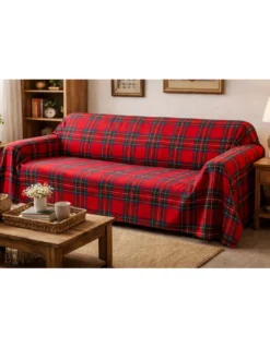 Telo Copritutto Tartan Rosso - 100% Cotone - Gran Foulard Multiuso Copridivano/Copriletto - Made in Italy